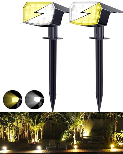 Biling Warm/White/Nature 3 in 1 Solar Spot Lights Outdoor, 2 Pack Waterproof Solar Landscape Lighting for Tree Yard Garden Driveway Pathway