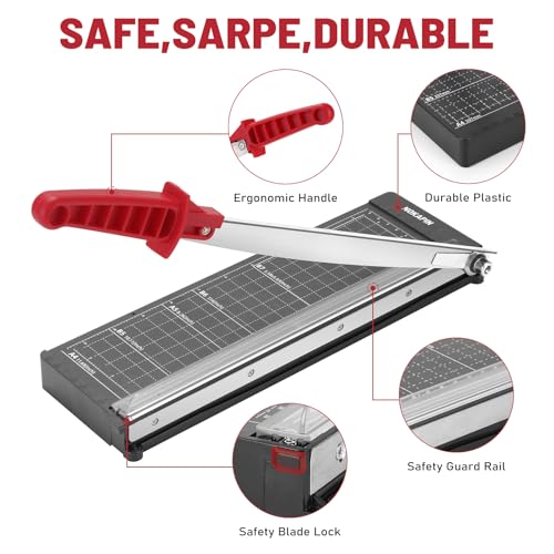 Cortador de papel, cortador de papel para sala de aula com proteção de segurança e trava de lâmina,