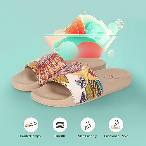 Image of YOHO Tropica Printed Comfortable Women Slides | Stylish Rainy Footwear & Waterproof Monsoon Sandals | Soft Inner Lining On Strap