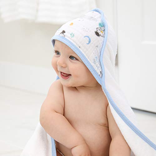 Image of aden + anais Essentials Hooded Baby Bath Towel, Super Soft 100% Cotton, 2 Pack, Space Explorers