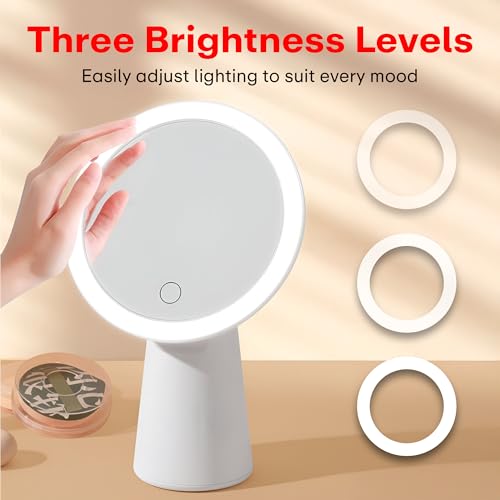 Image of Prime Pick Beauty Pro Makeup Mirror LED Light 360 Degree Rotating Vanity Mirror 3 Color Lighting Portable Lightweight Travel Mirror for Home Multipurpose Use White Pack of 1