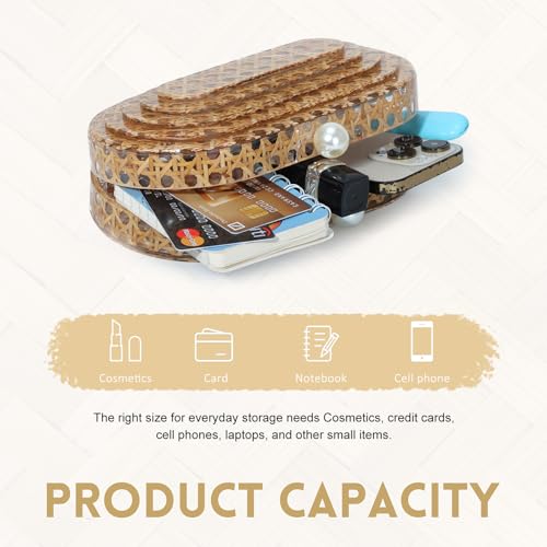 Image of GOKTOW Woven Rattan Clutch Purse with Magnetic Closure Beach Handbag, Lightweight Acrylic Summer Bag for Vacation