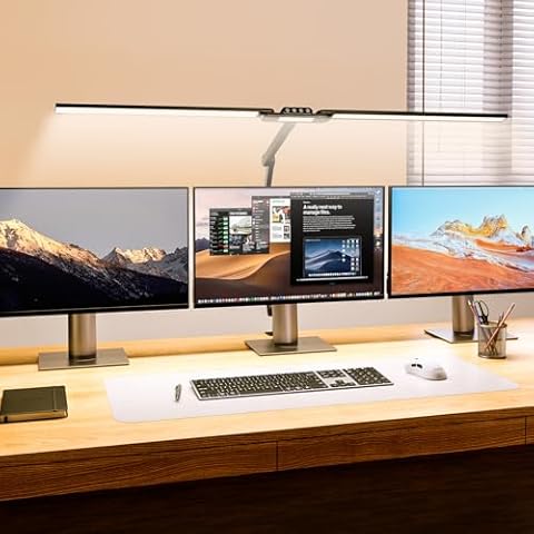 LED Desk Lamp for Home Office, Architect Desk Light with Clamp and 180° Rotatable Swing Arm, 24W Ultra Bright Auto Dimming Computer Light, Stepless Dimming and Tempering Table Light for Video Calls Cover