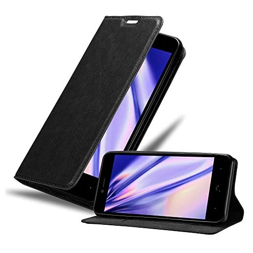 Cadorabo Funda Libro para BQ Aquaris U/U Lite en Negro Antracita - Cubierta Proteccíon con Cierre Magnético, Tarjetero y Función de Suporte - Etui Case Cover Carcasa