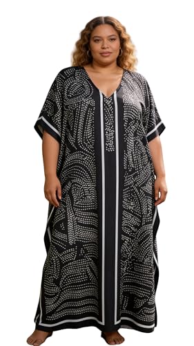 Image of Gypsie Blu Women Plus Size Kaftan Dress Beach Cover Up Maxi Dresses for Women, V-Neck Kimono Sleeve 1X-3X
