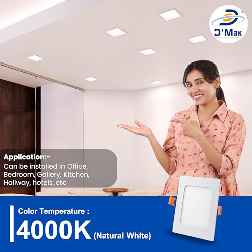 Image of D'Mak 8 Watt Square LED Conceal Panel Light for POP & False Ceiling - Natural White (Pack of 5)