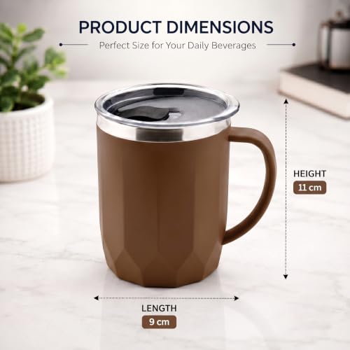 Image of MAGIC SPOON Stainless Steel Travel Coffee Mug with Sipper Lid & Handle, Insulated Tea Cup, BPA-Free Double Wall Tumbler for Hot-Cold Beverages, Office, Home, Car- Navy-Brown, (Combo Pack (400ml X 2))