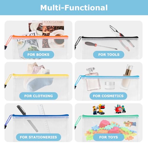 Bolsas de Documentos A5 con Cremallera 24 Piezas, Carehabi Carpeta Fundas Plástico Malla Transparente, Archivador A5 para Material Escolar Oficina Viajes y Recibos Certificados - imagen 6