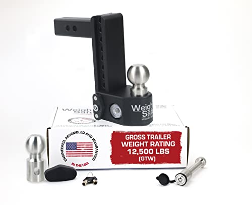 Weigh Safe SWS8-2-KA, 8" Drop Hitch, 2" Receiver 12,500 LBS GTW - Adjustable Steel Trailer Hitch Ball Mount w/Built-in Scale, 2 Stainless Steel Balls, Keyed Alike Key Lock and Receiver Pin
