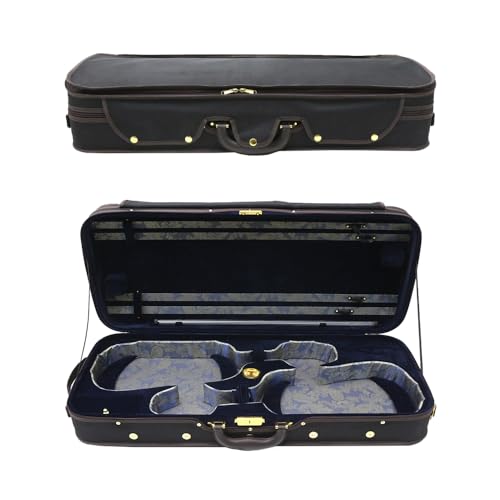 WUQIMUSC Double Violin Case Wooden Pro For Two 4/4 Full Size violins Nylon Oxford Exterior Silk Interior with Backstrap (Blue interior)