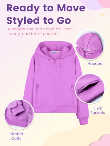 WELAKEN Girls Lightweight Outdoor Jacket – Hooded Zip-Up Sporty Jacket with Multiple Zippered Pockets3