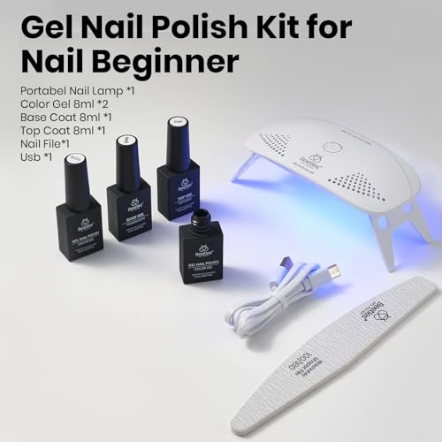 Image of Beetles 2 Colors 8ML White Black Gel Nail Polish Kit with U V Light, 6 Pcs Gel Polish Set Classic DIY Manicure Kit with Base & Top Coat Nail File for Beginners Soak Off Gifts for Women