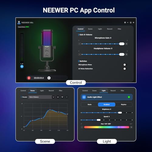 Image of NEEWER UM01 AI Noise Canceling USB Microphone, Plug & Play Cardioid RGB Condenser Mic Mute /Music Sync /App Control for Android Windows PC Mac PS4 /5 Gaming Recording Streaming Podcasting Studio Computer