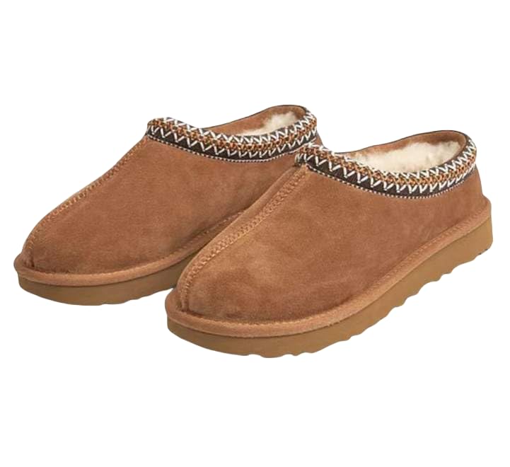 Women's Slipper Slip On For Women Suede Leather Indoor/Outdoor Comfy Fur Fleece Lined Short Mini Boot Tasman Slippers Chestnut 11.5-12
