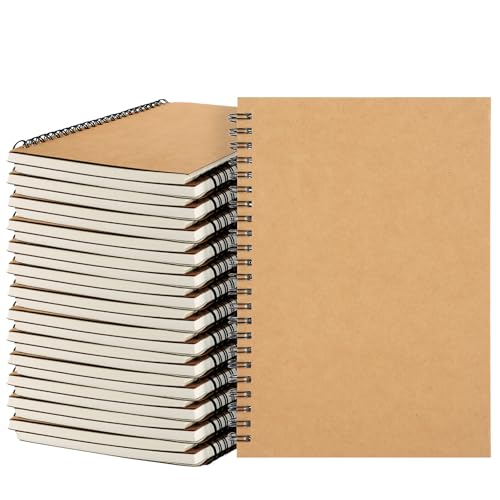 MIVIDE 24 Pack A5 Bulk Spiral Notebooks with Kraft Cover, 8.3 x 5.8 Inch 120 Pages Hardcover Spiral Lined Notebook Journal, Lined Travel Bulk Writing Paper Notebook for School Business Office Supplies