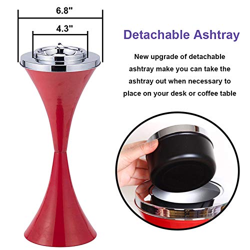 Floor Standing Ash Tray With Lid Stainless Steel Contemporary Self-Cleaning Smoking Ashtray Creative Smart Cigarette Detachable Ashtrays 23.5 High Patio Windproof Ash Holder For Indoor Or Outdoor #TOP3