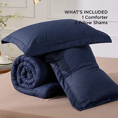 Bedsure Navy Blue King Comforter Set - Navy Basket Weave Pattern Down Alternative Comforter Set Box Stitching Duvet Insert, Lightweight All Season Bedding Set With 2 Pillow Shams #TOP5