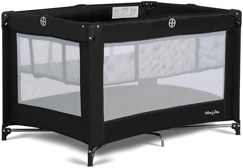 Dream On Me Zazzy Portable Playard with Bassinet in Black, Lightweight Packable and Easy Setup Baby Playard with Mattress and Travel Bag