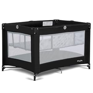 Dream On Me Zazzy Portable Playard with Bassinet in Black, Lightweight Packable and Easy Setup Baby Playard with Mattress and Travel Bag