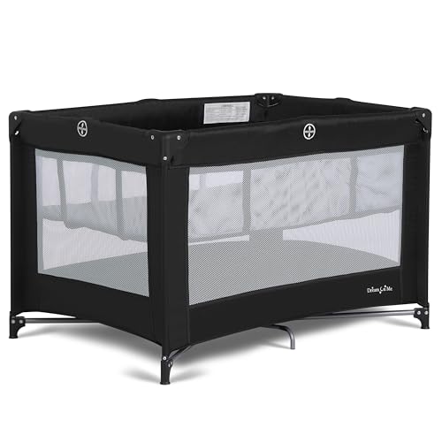 Dream On Me Zazzy Portable Playard with Bassinet in Black, Lightweight Packable and Easy Setup Baby Playard with Mattress and Travel Bag