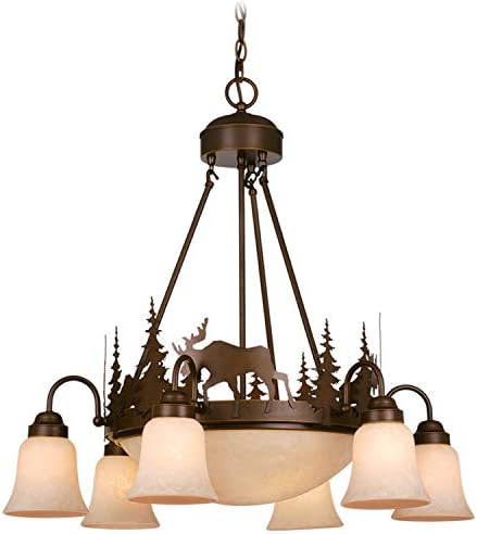 VAXCEL Yellowstone 9 Light Bronze Rustic Moose Chandelier