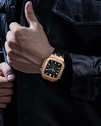 Boîtier montre de luxe acier inoxydable bracelet caoutchouc Apple Watch 45 mm robuste