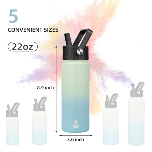 Image of BJPKPK Insulated Water Bottles with Straw Lid, 22oz Cold & Hot Thermo, Stainless Steel Metal Water Bottle with 3 Lids, Reusable Thermo, Cups, Mugs for Daily Use-Mint