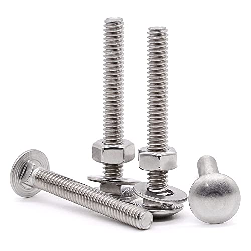 Glvaner (6 Sets) 3/8-16 x 4 Stainless Steel Carriage Bolts Screws Round Head Square Neck and Hex Nuts & Flat Washers 304 Stainless Steel 18-8 Full Thread Coverage - Thumbnail 5