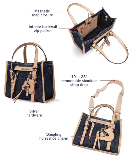 Bolso tote mini de denim True Religion | Denim oscuro | Bolsos tote pequeños para mujer con correa cruzada | Bolso bonito | Bolso diario para mujer miniatura 6