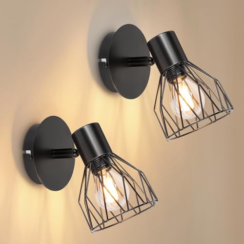Dehobo Faretto Led Interno da Soffitto Nero, Lampada Vintage Industriale E14, Luci da Soffitto per 2 Lampadine E14 non Incluse, Faretti da Parete Orientabili per Soggiorno Camera da Letto, Max 40W