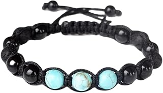 Lady Works Natural Gem Black Tourmaline, Turquoise & Black Lava 8mm Smooth Round beads Shamballa threaded adjustable brace... Price In India