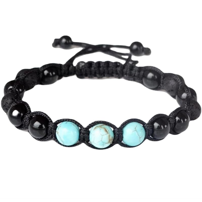 Lady Works Natural Gem Black Tourmaline, Turquoise & Black Lava 8mm Smooth Round beads Shamballa threaded adjustable brace... - Review, Price and Buying Guide