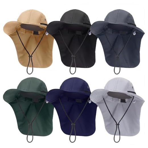 6 Pieces Unisex Sun Hats for Men and Women Hiking Hat Safari Hat Wide Brim UV Sun Protection Cap with Neck Flap for Outdoor Fishing Adventuring Gardening Beach, 6 Colors