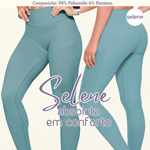 SELENE Calça Legging Academia Sem Costura Cintura Alta Fitness Feminino Adulto, Verde Chá, M