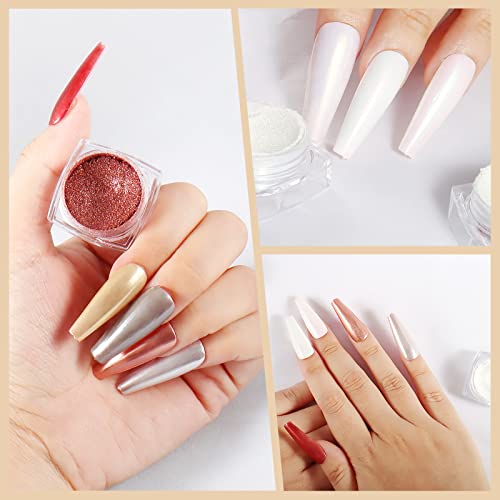 Laza Pearl Chrome Nail Powder, Unicorn Neon 12 Color Mermaid Aurora Powder & Mirror Effect Powder, Metallic Iridescent Nail Art Glitter, Pearlescent Shell Nail Pigment For Gel Polish Nail Art Manicure #TOP5