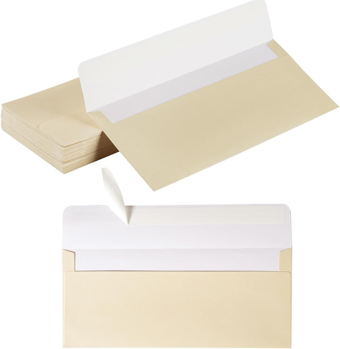 Wishop 50 Pack Shiny #10 Business Envelopes Self Seal, Cream Color