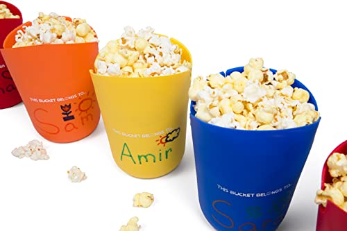 Pop! Buckets Personalized Silicone Popcorn Bowls - Set Of 5 Single Serve Reusable Popcorn Makers - Microwave And Dishwasher Safe - Popcorn Popper Cup Set For Family Movie Night At Home - Easy To Use For Adults And Kids #TOP1