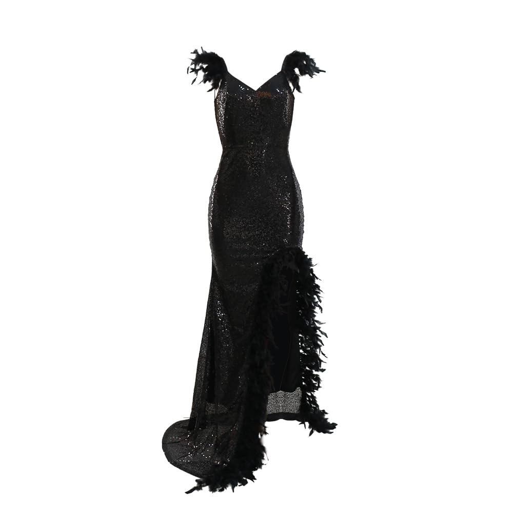 Faxianther Pailettenkleider Lang Damen Abendkleider Ärmellos Glitzer Bodycon Rückenfrei Partykleid Sexy V Ausschnitt Club Maxikleid Cocktailkleid Hoher Schlitz Elegant Hochzeit Ballkleid