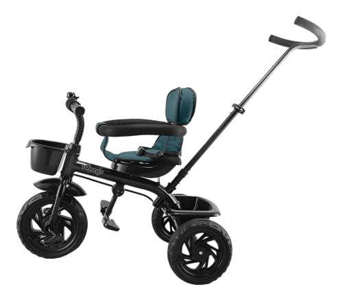 Image of JoyRide Learn-To-Ride Trike On 3 Wheels With Safety Harness, Non-Slip Pedal,Storage Basket And Removable Parent Handle Green, Kids
