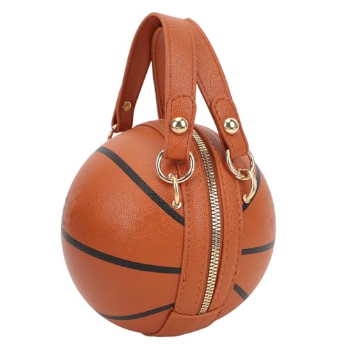 Basketball shaped bag trendy design, multiple wearing options for work, school, and travel made of PU leather material (Brown)