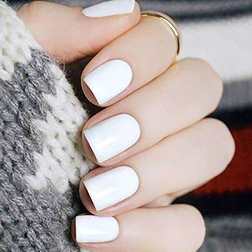 Bmirth Short Press on Nails Fake Nails Full Cover Nails Tips Square False Nails Glossy Clip on Nails Party Nail Artificial Nails for Women and Girls (White)