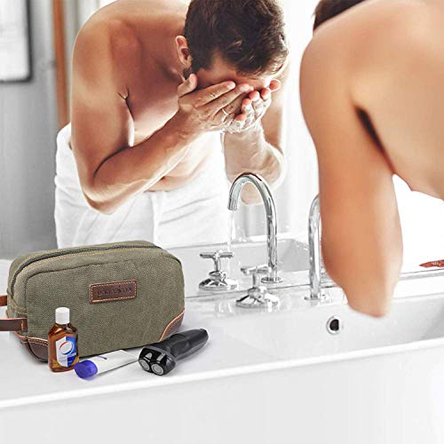 Emissary Men's Leather And Canvas Travel Toiletry Bag, Dopp Kit For Men, Travel Bathroom Shaving Kit, Travel Kit Small Bags For Men, Shaving Bag For Travel (Dark Green) #TOP5
