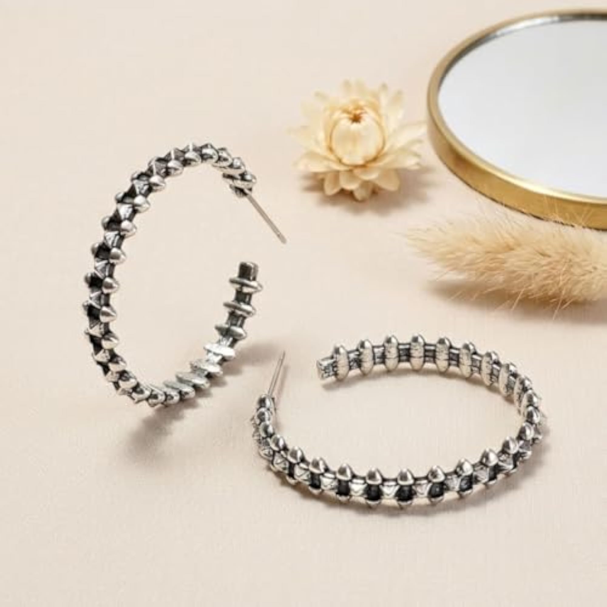Antique Textured Hoop Earrings, Vintage Style