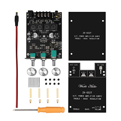 Image of ZK-502T Power Amp Bluetooth 5.0 Audio Amplifiers Board 2.0 Channel 50W+50W AUX BT DC12-24V Mini Stereo Amplifier Module with Treble and Bass for DIY Home Speakers