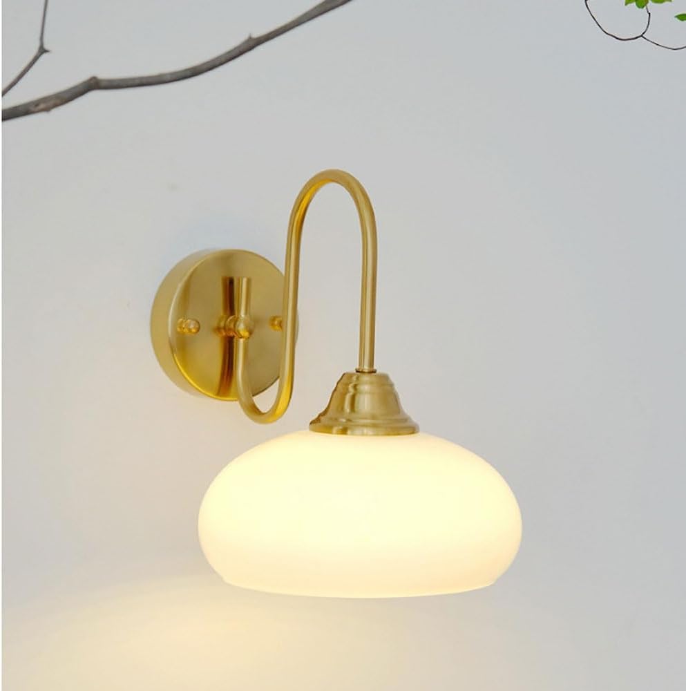HPTHLY Mid Century Vintage Wall Sconce Gold Iron Wall Lamps With Glass Shade Indoor Wall Light For Bedroom Reading Study Bedside