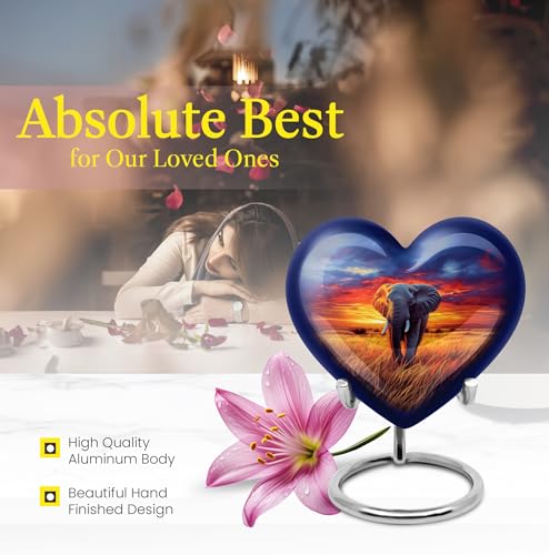 Image of Elephant Urn Keepsake Funeral Urn for Human Male & Female 1 Large & 1 Small | Large Cremation Urns, Memorial Urns