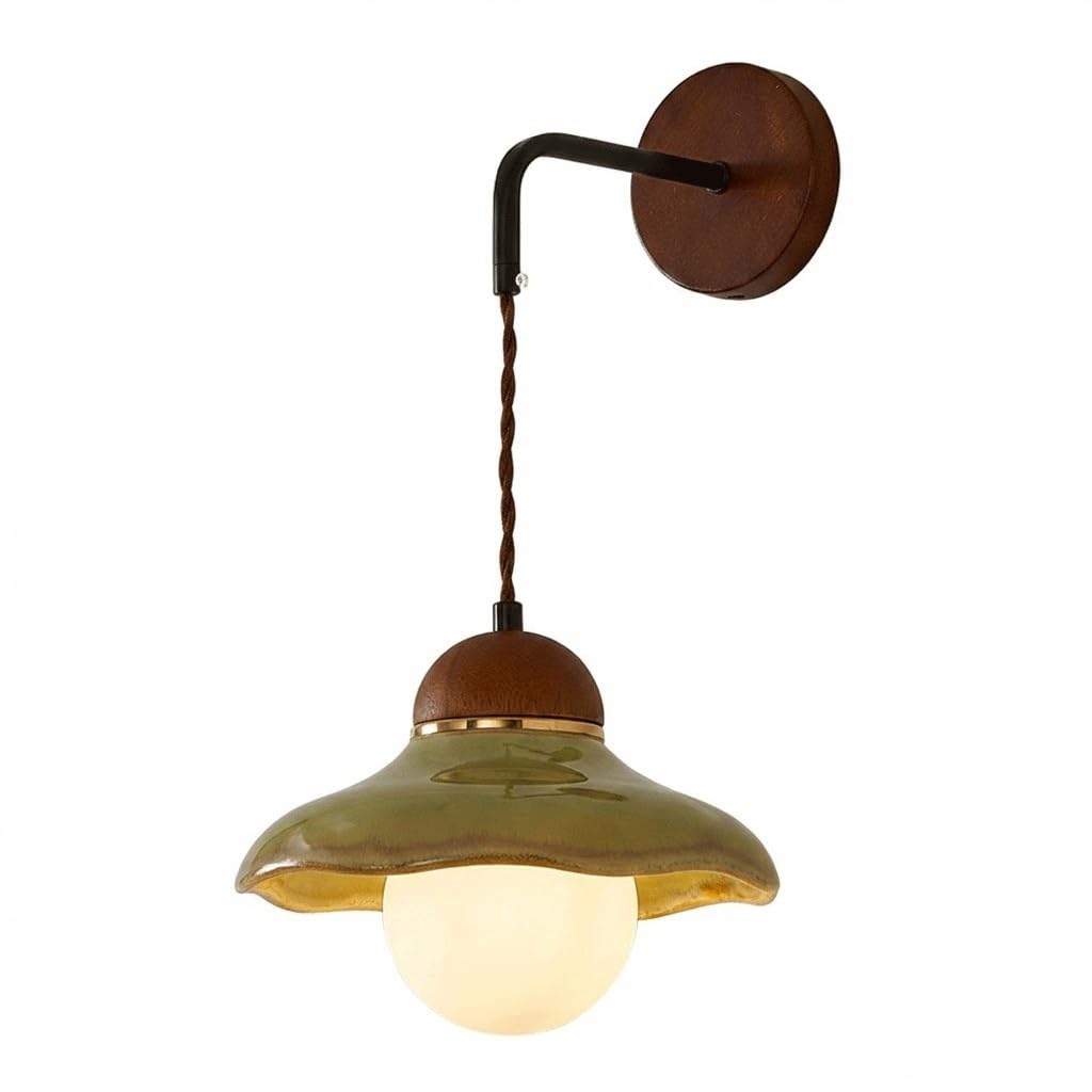 HUAYUSEDF Mid-Century Artisan Iron Sconce, Handcrafted Industrial Wall Lamp with Rich Walnut Texture Finish; Elegant Decorative Lighting Fixture for Sophisticated Bedroom