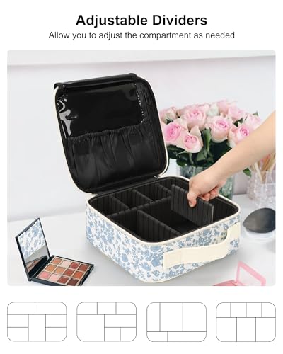 Image of Relavel Travel Makeup Case, Professional Makeup Artist Makeup Bag, Portable Makeup Train Case Organizer with Adjustable Dividers, Cute Cosmetic Bags Birthday Gifts for Girls and Women, Floral Print