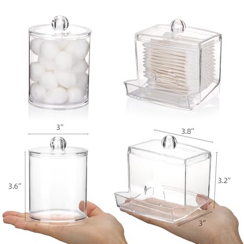 Image of Tbestmax Qtips Holder Bathroom Container, 10oz Big Qtip Dispenser 12oz Cotton Ball Holder, Clear Apothecary Jar Organizer for Storage Cotton Swab, Round Pads, Floss Picks