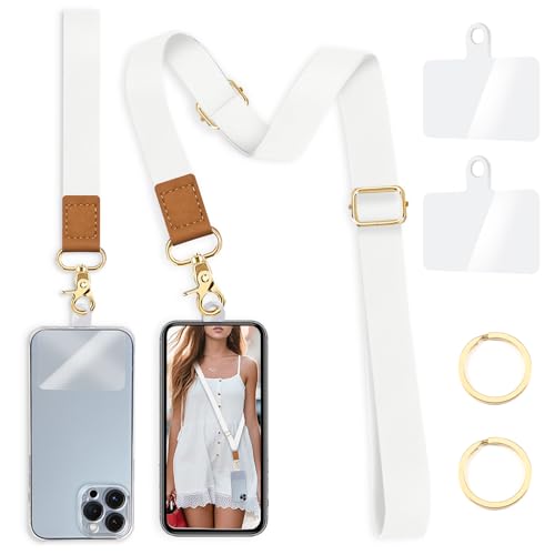 Image of Yonlevres Phone Lanyard Crossbody Strap Wrist Neck Adjustable Women White | Cell Phone Lanyard for Travel Cruise Daily, Hands-free, Fit Keys ID Badge, for Full-coverage Phone Case, Accessories, Gifts